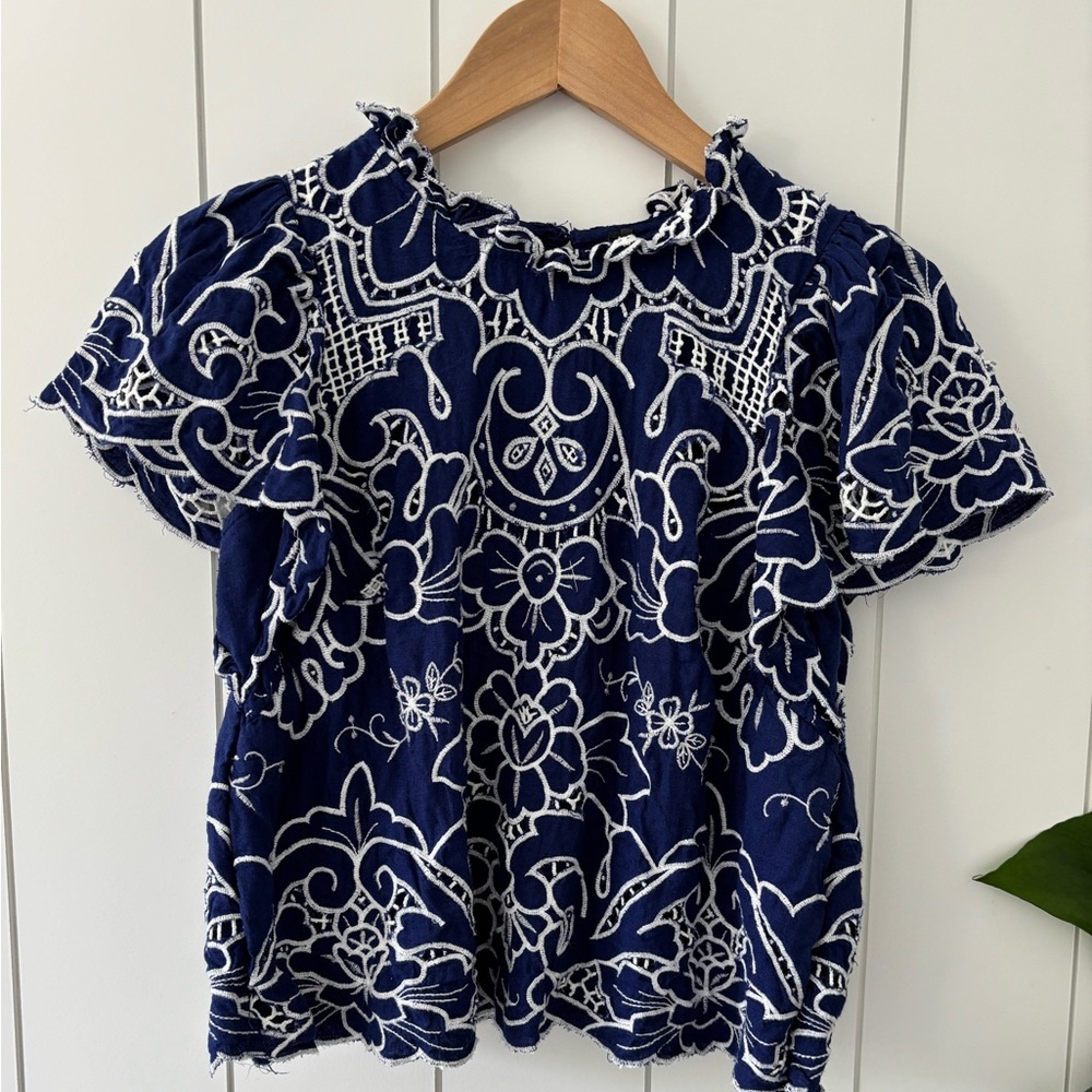 The Lainie High-Neck Lace Cutwork Blouse